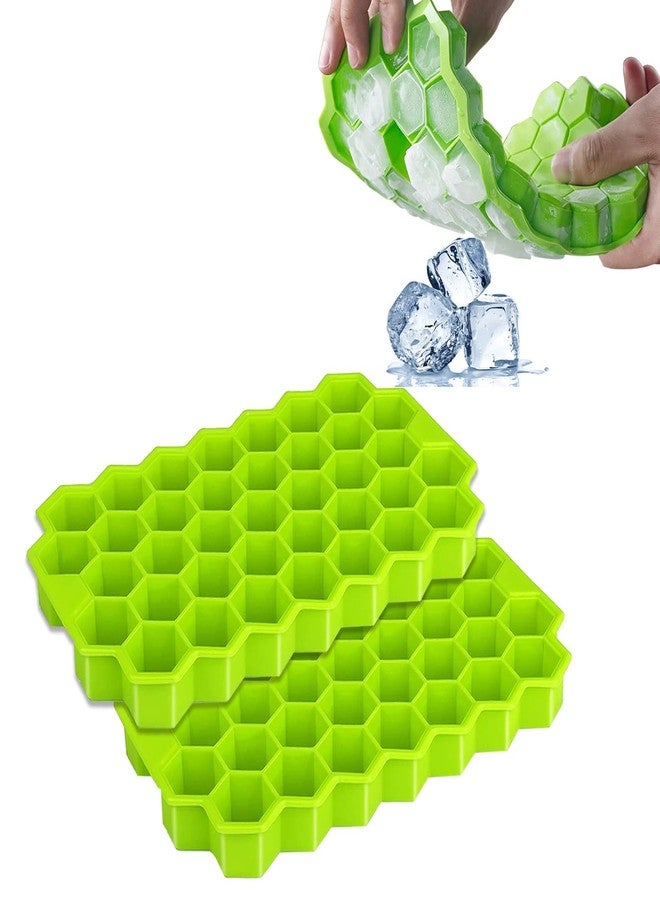 AADHIK Ice Cube Tray Set of 2 Silicone Ice Container for Freezer 37 Cavity Ice Cube Mould Flexible Tray for Freezer, Cake Maker, Ice Trays for Chilled Drinks(Set of 2, Green) - Image 1